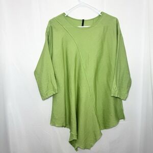 IC By Connie K Textured Asymmetrical Tunic Top Large Green‎ Artsy Art To Wear